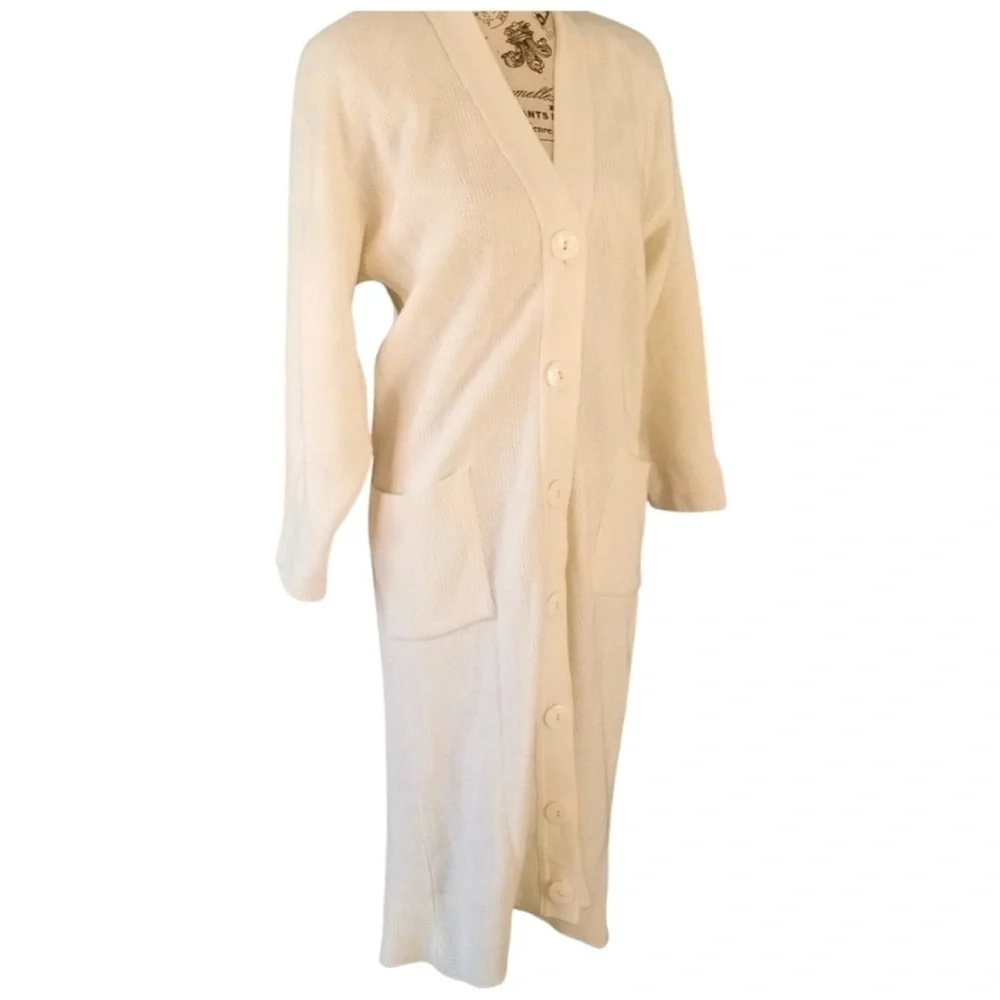 🇨🇦 80s Vintage Cream Long Button Cardigan Sweater Duster Size Small Oversized - Picture 4 of 7